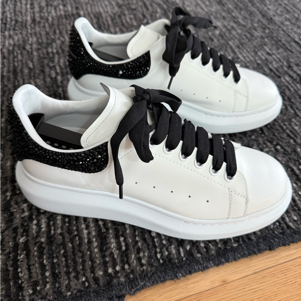 Alexander McQueen White with Black Sequin Tennis Shoes
